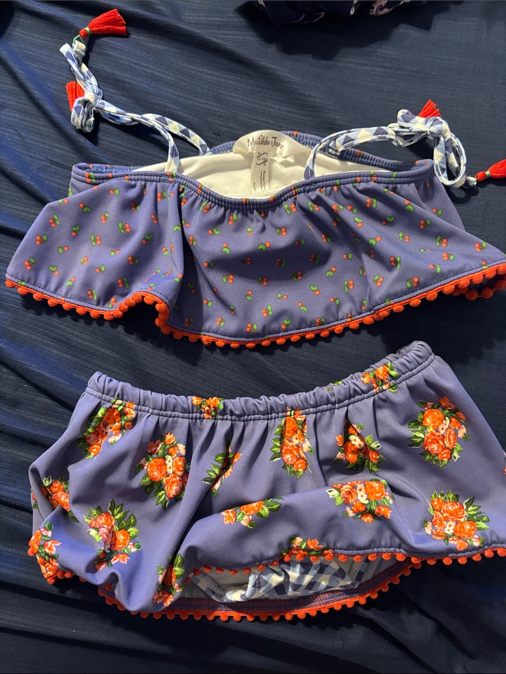 Matilda Jane Purple Floral Shorts Swim Set with Orange Trim